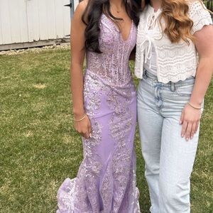 Lavender Sequin prom dress with Spaghetti Straps